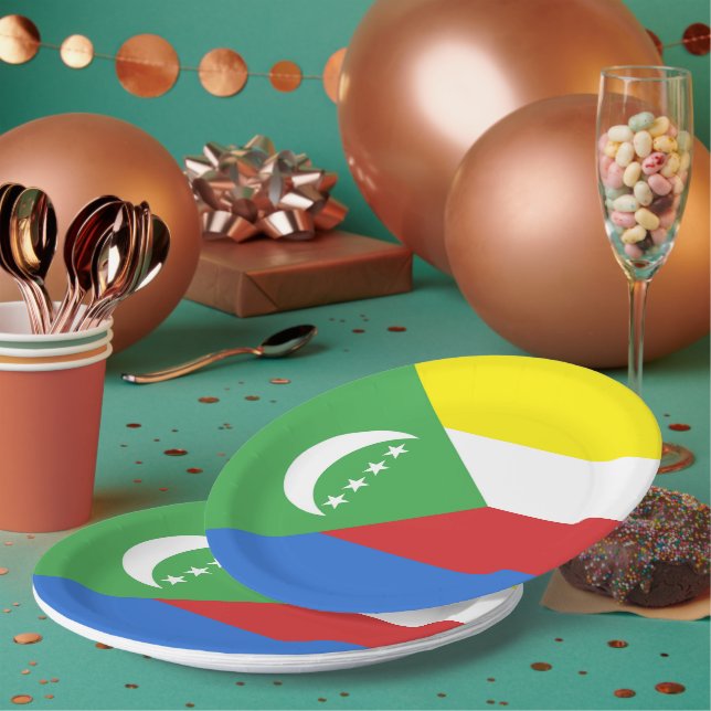 Comoros flag paper plates (Multi)