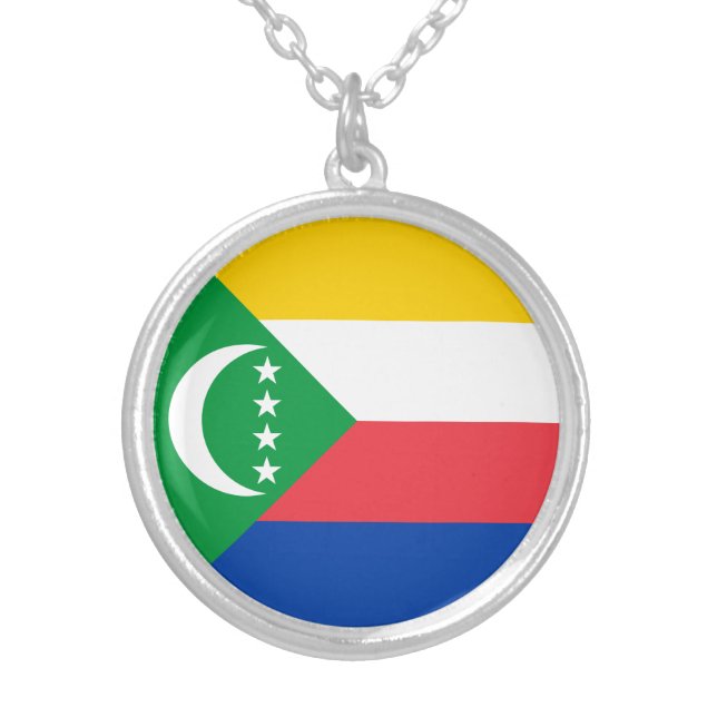 Comoros Flag Silver Plated Necklace (Front)