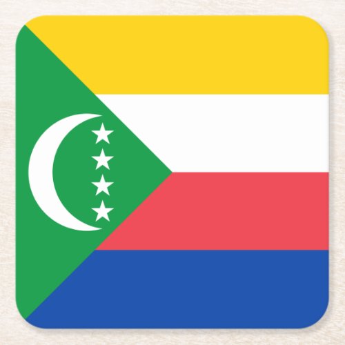 Comoros Flag Square Paper Coaster