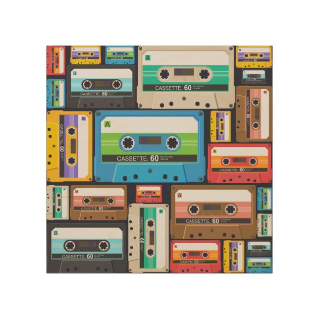 Compact Cassettes Abstract Composition Wood Wall Art (Front)