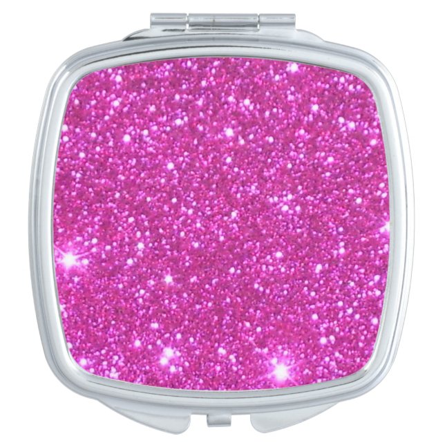 Compact Cosmetic Mirror Girlie Pink Sparkly Gift 2 (Front)