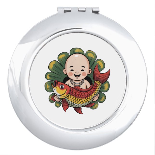 Compact mirror | Cute Boy with Lucky Koi (Front)