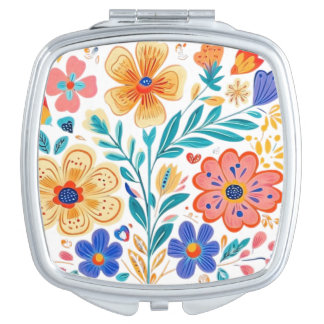 compact mirror, ethnic floral design mirror