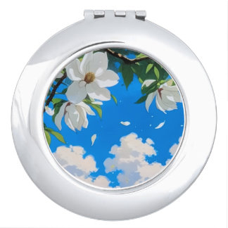 Compact Mirror-Floral Series White Magnolia Compac Mirror
