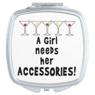 COMPACT MIRROR, GIRL NEEDS HER ACCESSORIES VANITY MIRROR