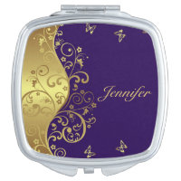 Compact Mirror-- Gold Swirls & Purple Compact Mirror