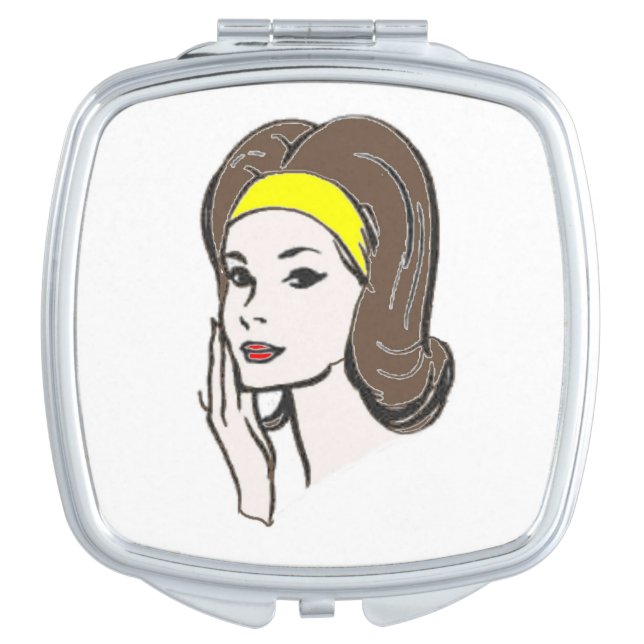 Compact Mirror, Lady, 1960s retro fasion Makeup Mirror (Front)