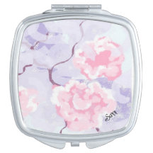 Compact Mirror  : Pink Roses, Winter Wonderland 