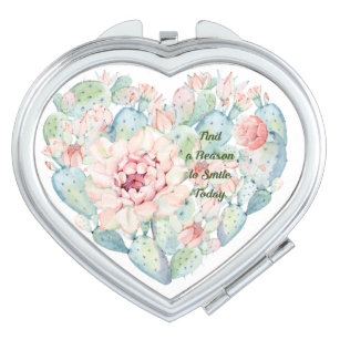Compact Mirror with Beautiful Cacti Heart