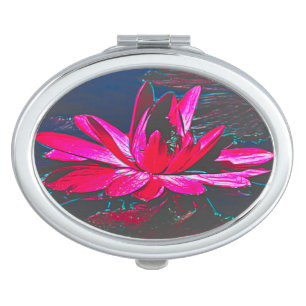 Compact Mirror with Hot Pink Water Lily Design