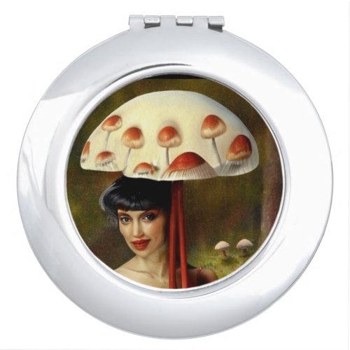 compact outsider art lady with mushroom compact mirror