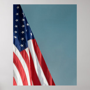COMPACT PHOTO BACKDROP - US Flag on Blue Gray Poster