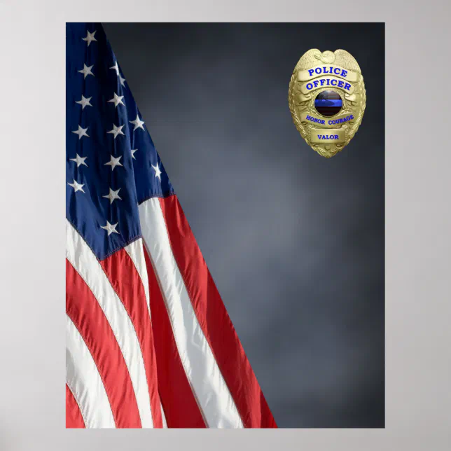 COMPACT POLICE PHOTO BACKDROP - Flag and Badge Poster | Zazzle