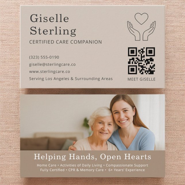 Companion Caregiver QR Code Senior Support Service Business Card (Creator Uploaded)