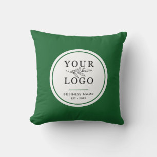 Compant Logo Business Branded Green And White Throw Pillow
