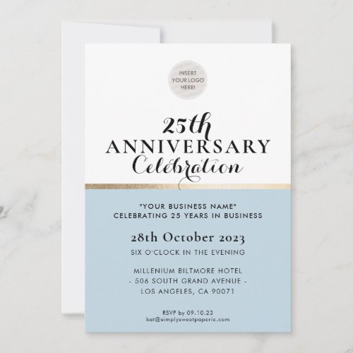 COMPANY ANNIVERSARY elegant black pale blue gold Invitation