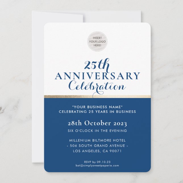 COMPANY ANNIVERSARY elegant business blue gold Invitation (Front)