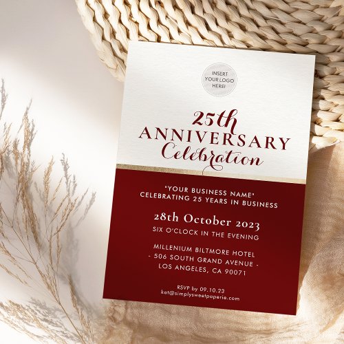 COMPANY ANNIVERSARY elegant business maroon gold Invitation