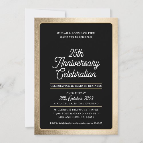 COMPANY ANNIVERSARY modern business black gold Invitation