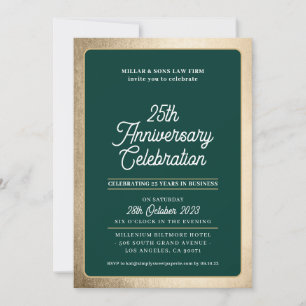 COMPANY ANNIVERSARY modern business green gold Invitation