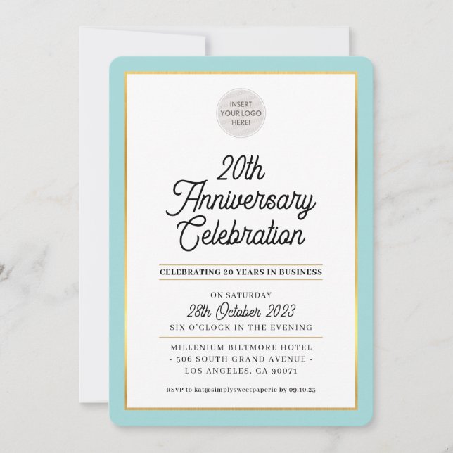 COMPANY ANNIVERSARY modern business mint gold Invitation (Front)