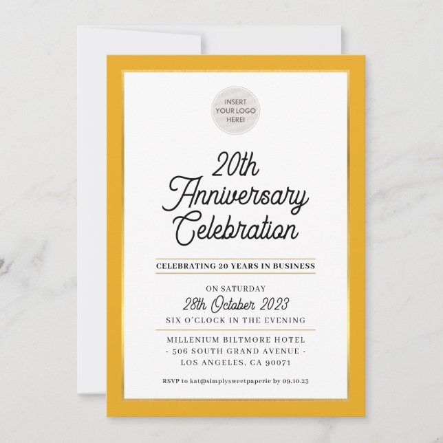 COMPANY ANNIVERSARY modern business mustard gold Invitation (Front)
