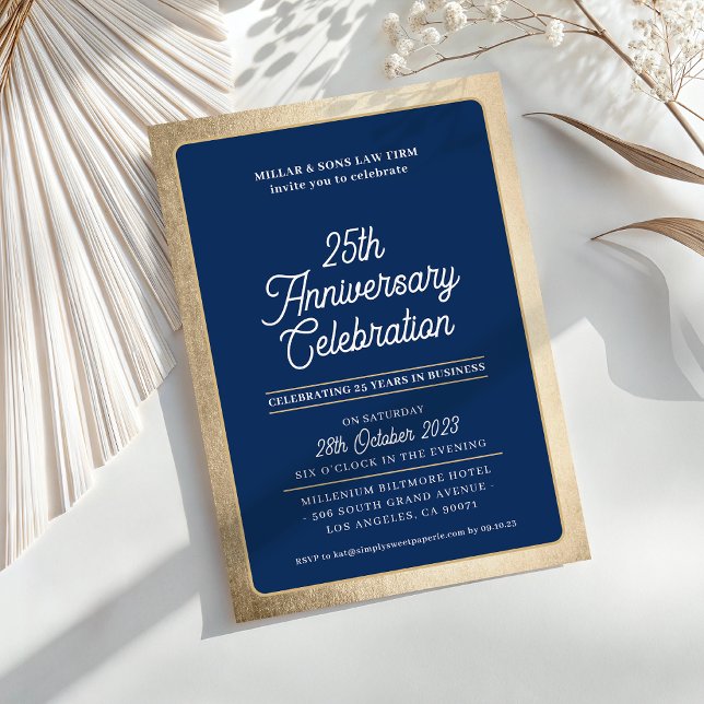 COMPANY ANNIVERSARY modern business navy gold Invitation (Creator Uploaded)