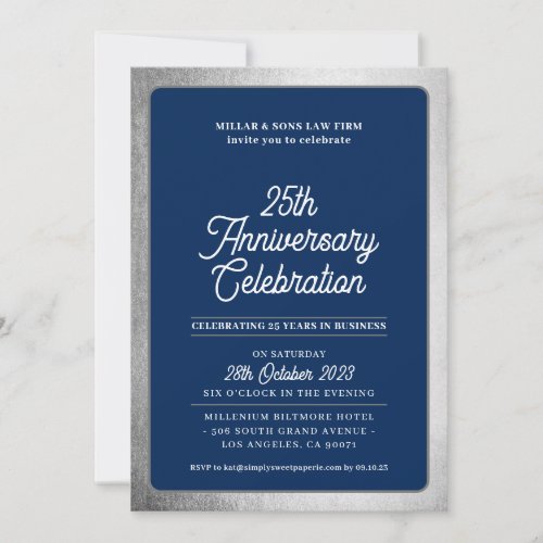 COMPANY ANNIVERSARY modern business navy silver Invitation