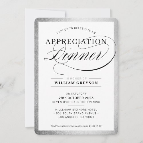 COMPANY APPRECIATION DINNER modern business silver Invitation