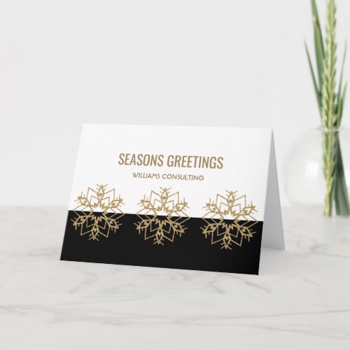 Company Black White and Gold Seasons Greetings Holiday Card