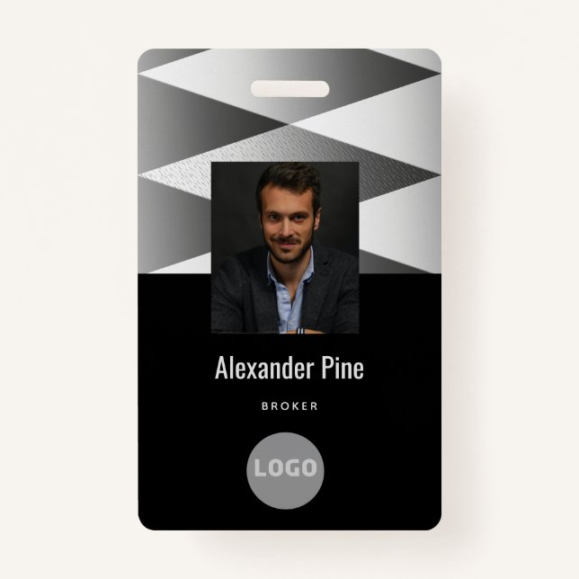 Company Black White Employee ID Logo Name Photo Badge (Front)