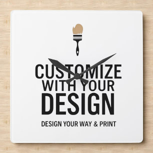 Company Branded Custom Minimalist Personalized Square Wall Clock