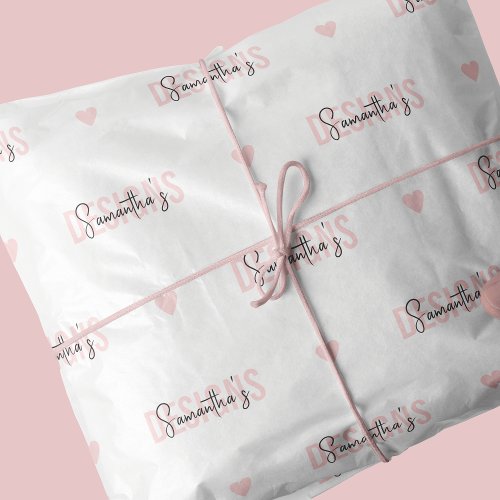 Company Branded Logo Pattern Feminine Pink  White Tissue Paper