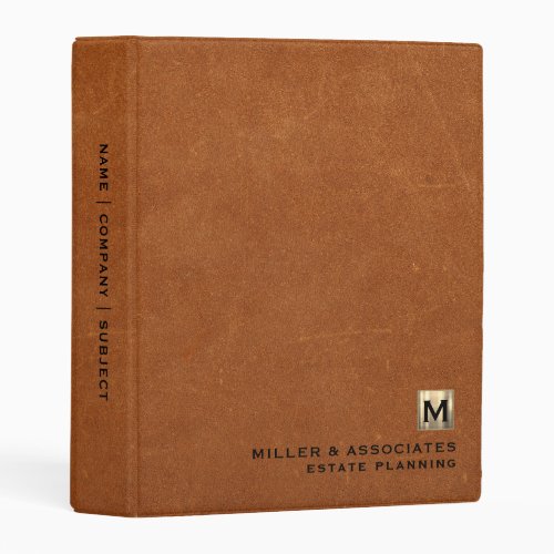 Company Branded Sable Leather Gold Initial Logo Mini Binder