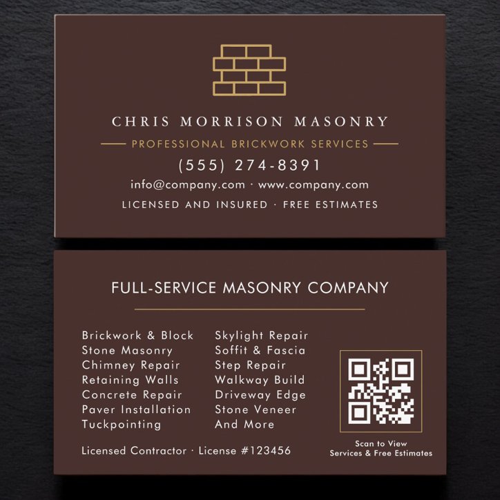 Company Bricklayer Brick Masonry QR Code Business Card
