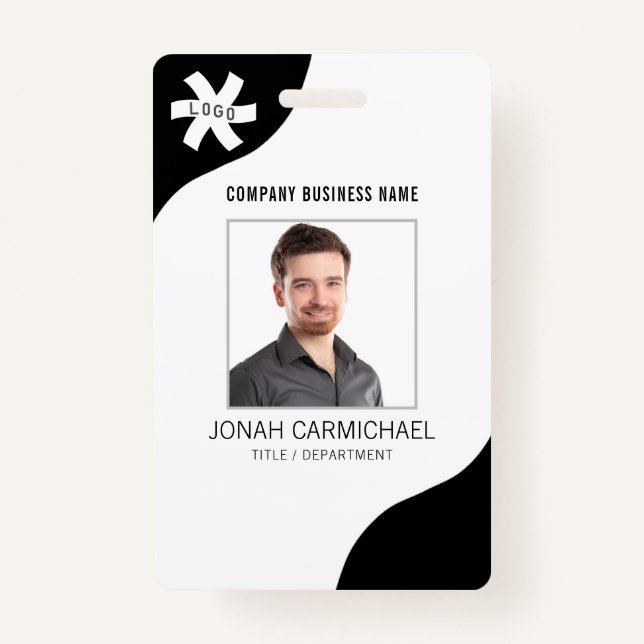 Company Business Editable Black Photo ID Badge (Front)