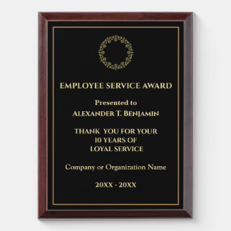 Company Business Gold Employee Service Award Plaque