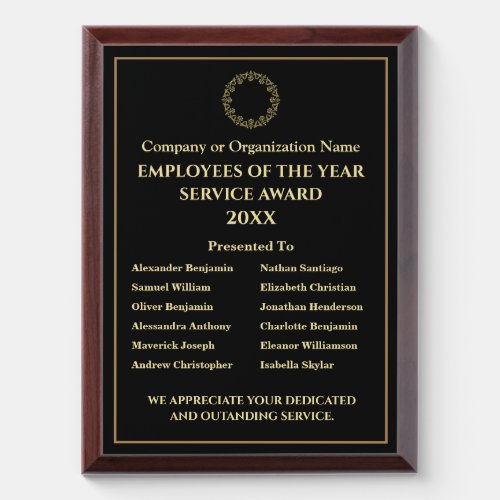 Company Business Gold Employees Service Award Plaque