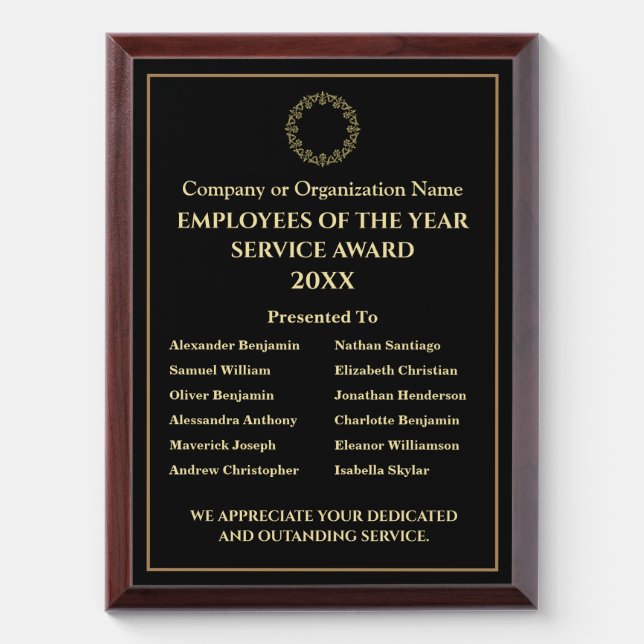 Company Business Gold Employees Service Award Plaque (Vertical)