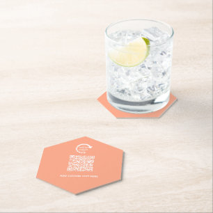 Company Business Logo QR Code Peachy Coral Paper Coaster