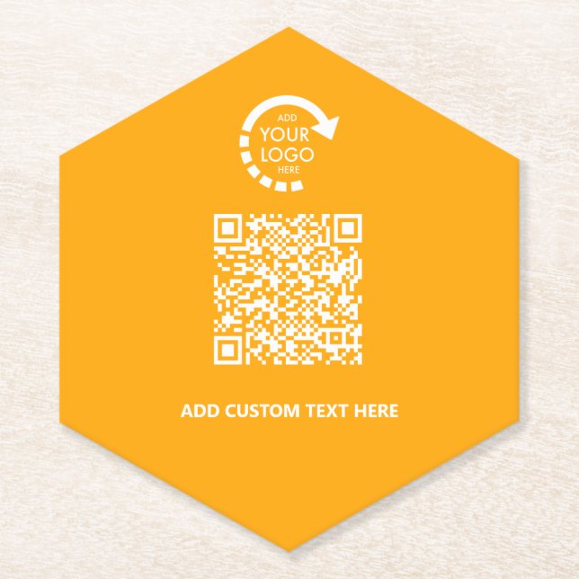 Company Business Logo QR Code | Retro Gold Paper Coaster (Front)
