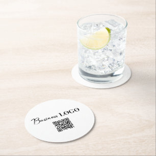 Company Business Logo & QR Code Round Paper Coaster