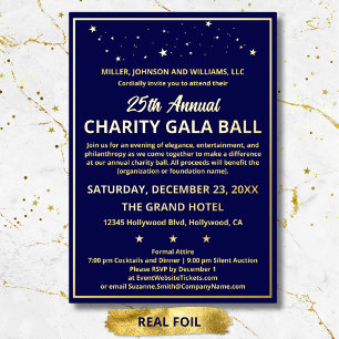 Company Charity Gala Ball Elegant Blue Custom Foil Invitation