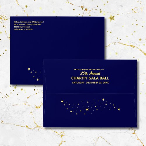 Company Charity Gala Ball Elegant Blue Gold Custom Envelope