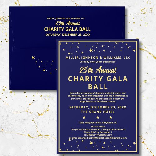 Company Charity Gala Ball Elegant Blue Gold Custom Invitation