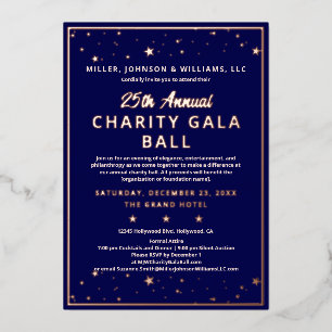Company Charity Gala Ball Elegant Blue Rose Gold Foil Invitation