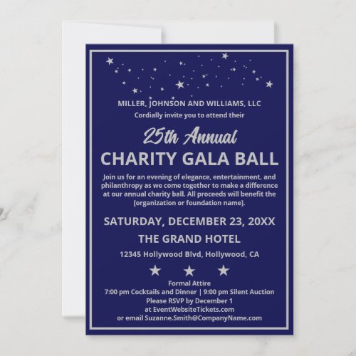 Company Charity Gala Ball Elegant Blue Silver Invitation