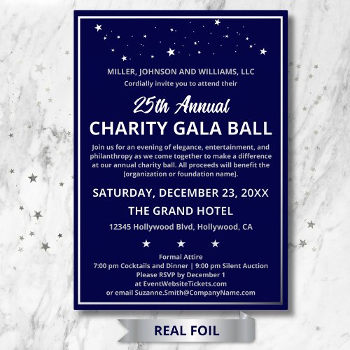 Company Charity Gala Ball Elegant Custom Silver Foil Invitation