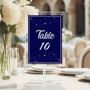 Company Charity Gala Event Elegant Silver Blue Table Number