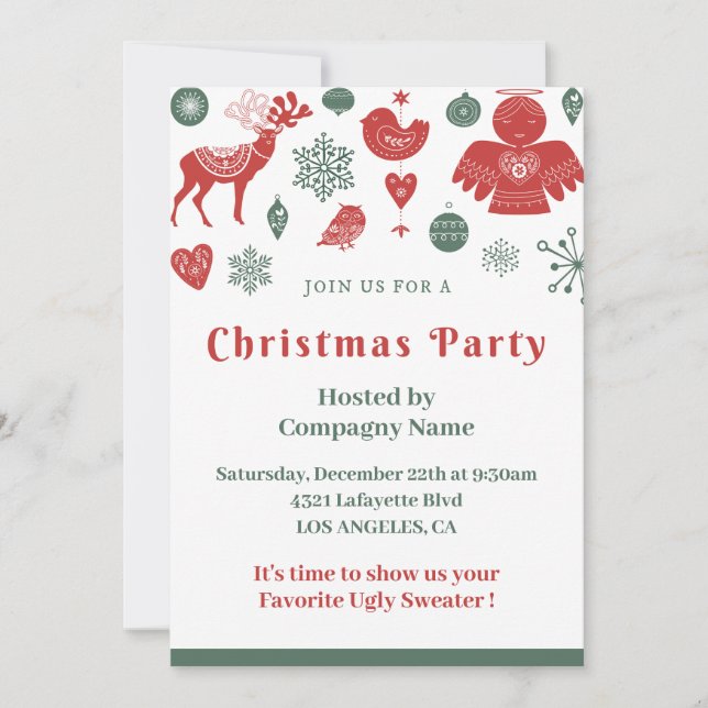 Company Christmas Beautiful Nordic Pattern Green Invitation (Front)